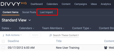 Last Import button