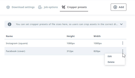edit or delete cropper preset