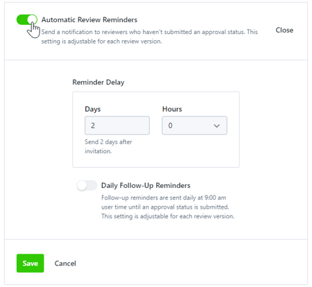 Automatic Review Reminders toggle