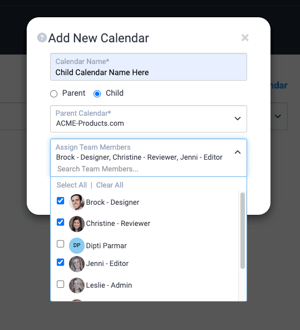 Assign team members during calendar creation