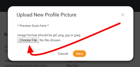 Selecting file for profile picture