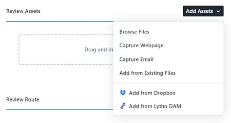 Add assets dropdown