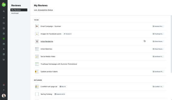 Reviews sorted by status