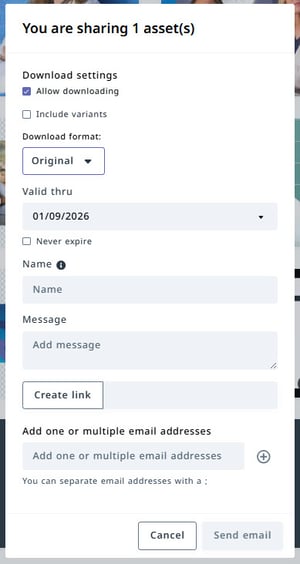 sharing modal