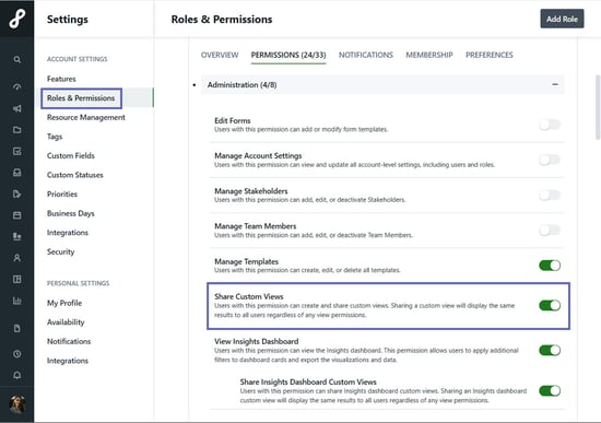 Share Custom Views toggle