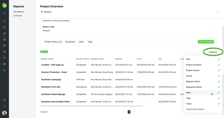 columns in a report