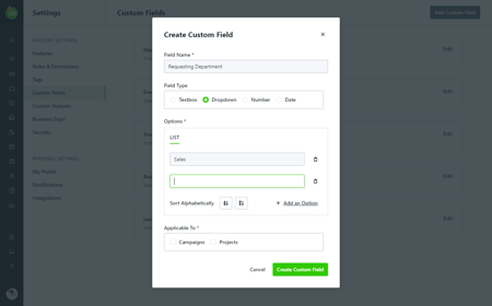 Custom Field drop-down