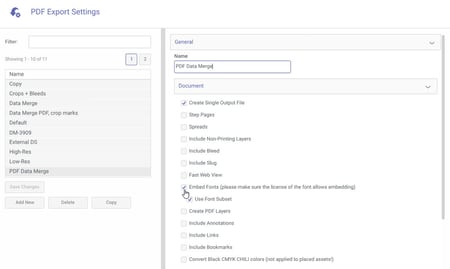 Embed Fonts option