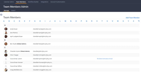 Team members list