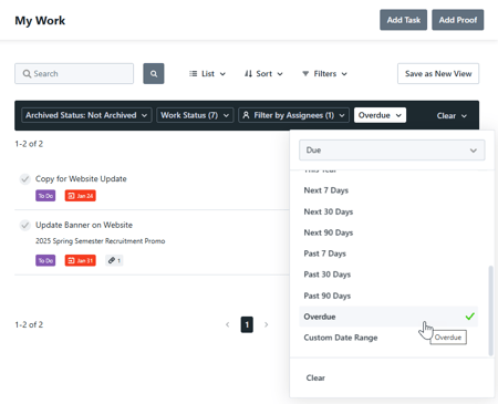 Overdue Work in Custom Views