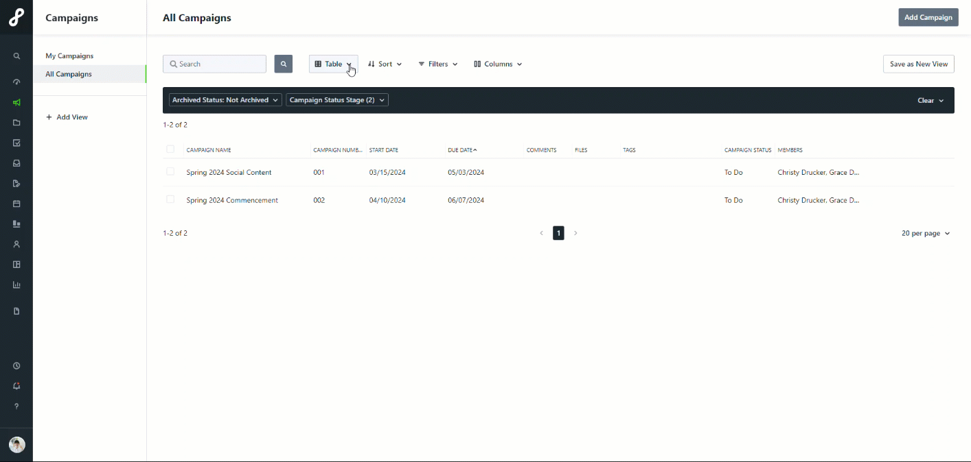 Campaign Gantt custom view