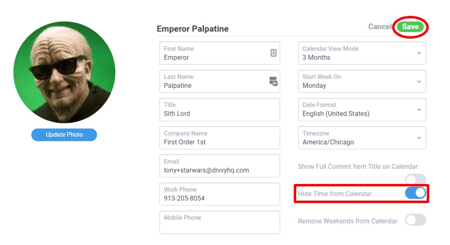 Hide Time from Calendar toggle