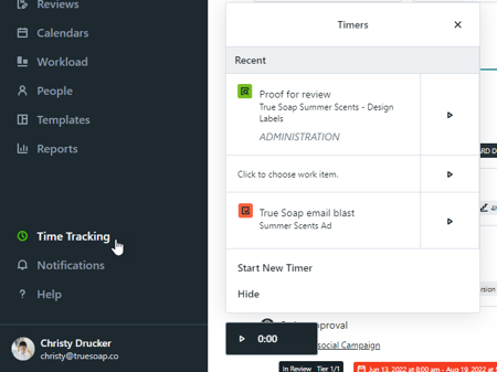 Timers panel