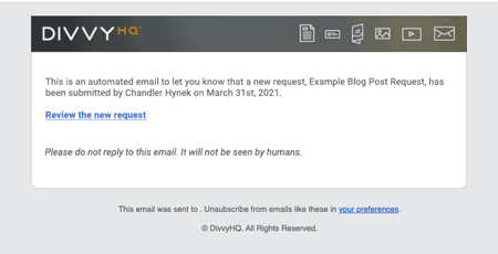 new request submission notification screenshot