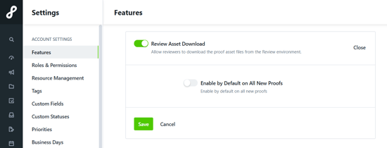 Review Asset Download toggle