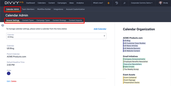 Calendar admin general settings