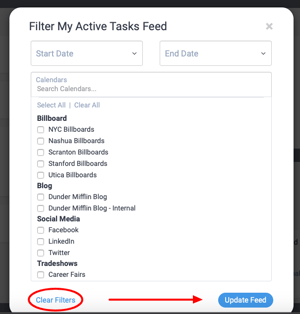 Filtering the My Production Tasks Widget