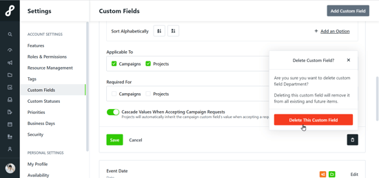 Deleting Custom Fields