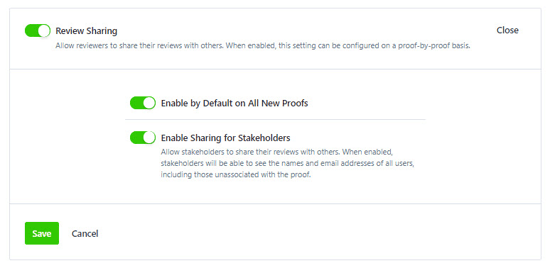 Review Sharing toggle