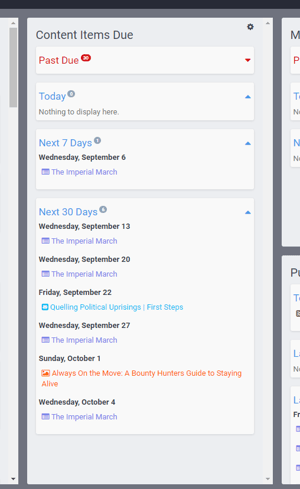 Content Items Due Column