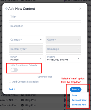 Hide content item from shared calendar