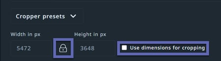  Use dimensions for cropping checkbox