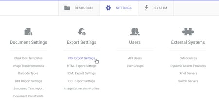 PDF Export Settings button