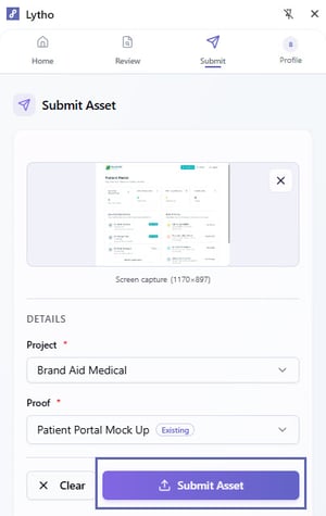 submit assets button