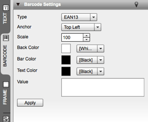 barcode settings panel