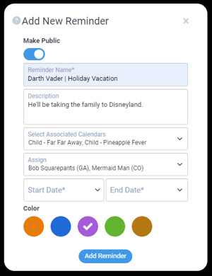 Add New Reminder Overlay