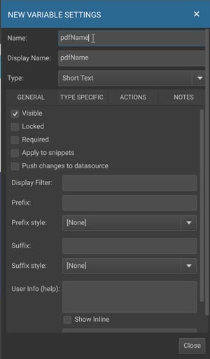 New variable settings panel