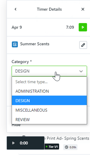 category dropdown