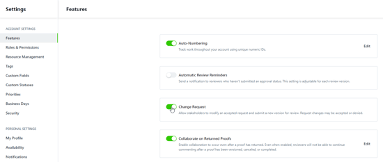 Change Request feature toggle