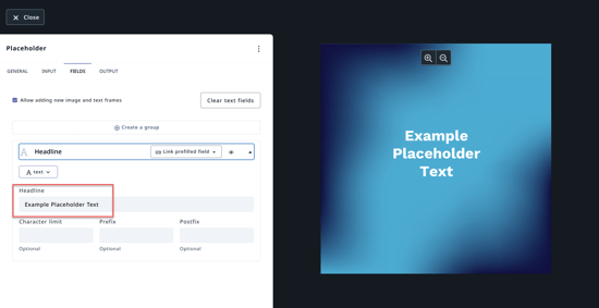 Adding text placeholders in a Tempo template