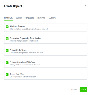 Quick Start Reporting options