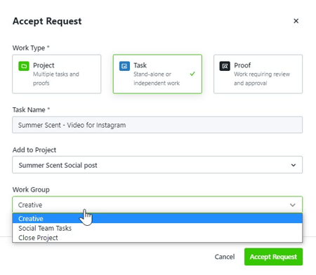 Work group dropdown