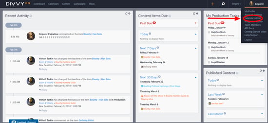 Calendar admin option