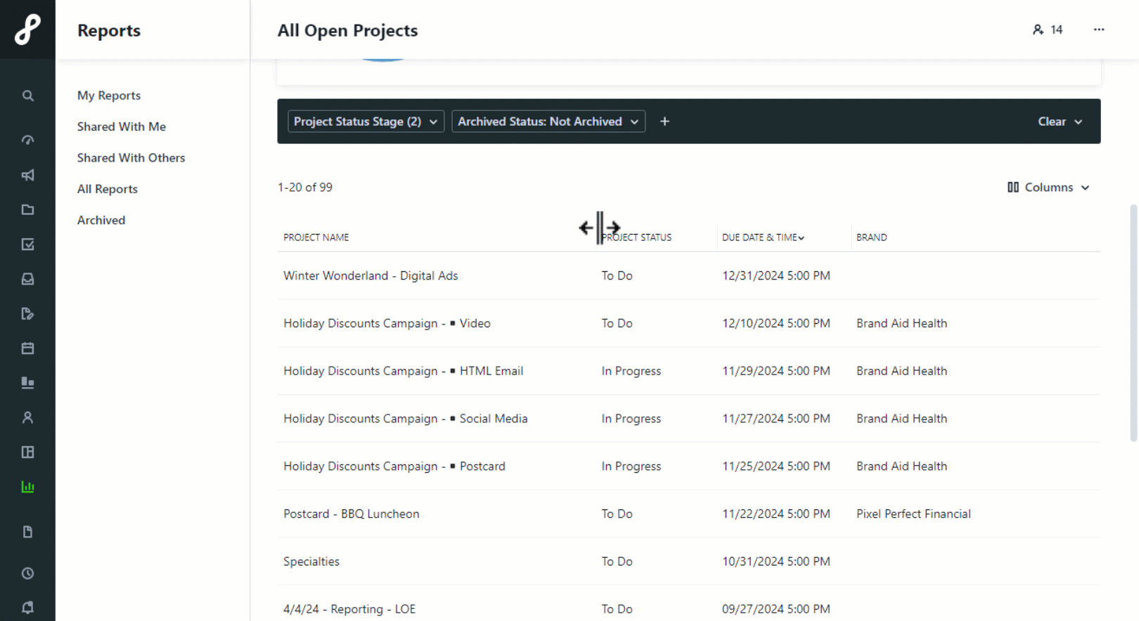 adjusting column width