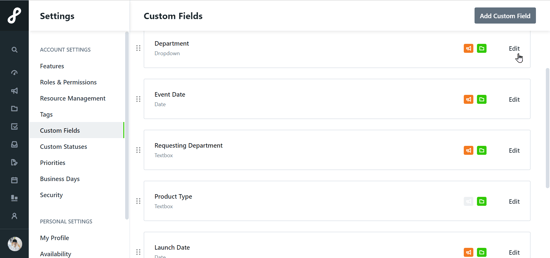 editing Custom fields