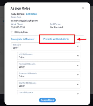 Global admin button