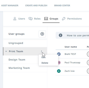 user group menu