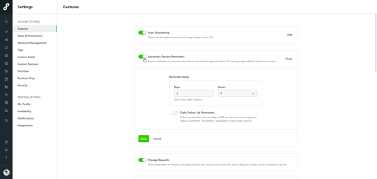 Automatic Review Reminders toggle