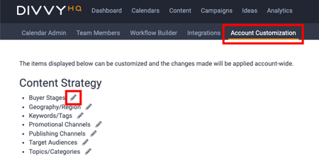 Account Customization tab