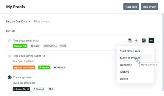 Move to Project option