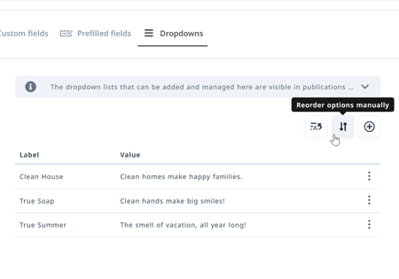Reorder options button