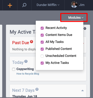 Modules dropdown