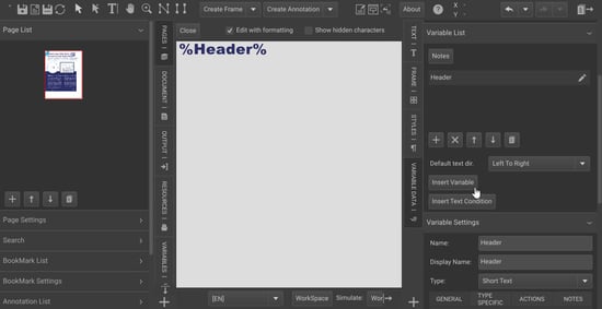 Insert Variable button