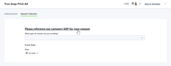 hyperlink in request form