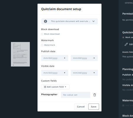 Quitclaim set up