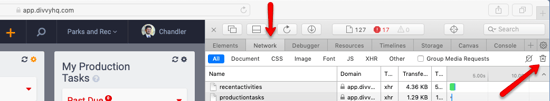 Clear Network Items&nbsp;button 